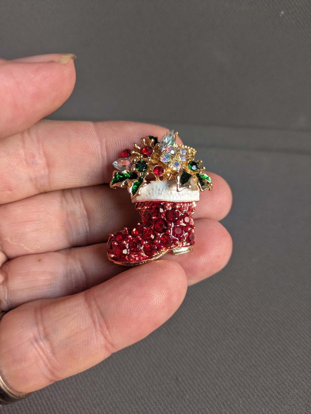 Festive Red Crystal Christmas Boot Brooch - Women's Accessory
